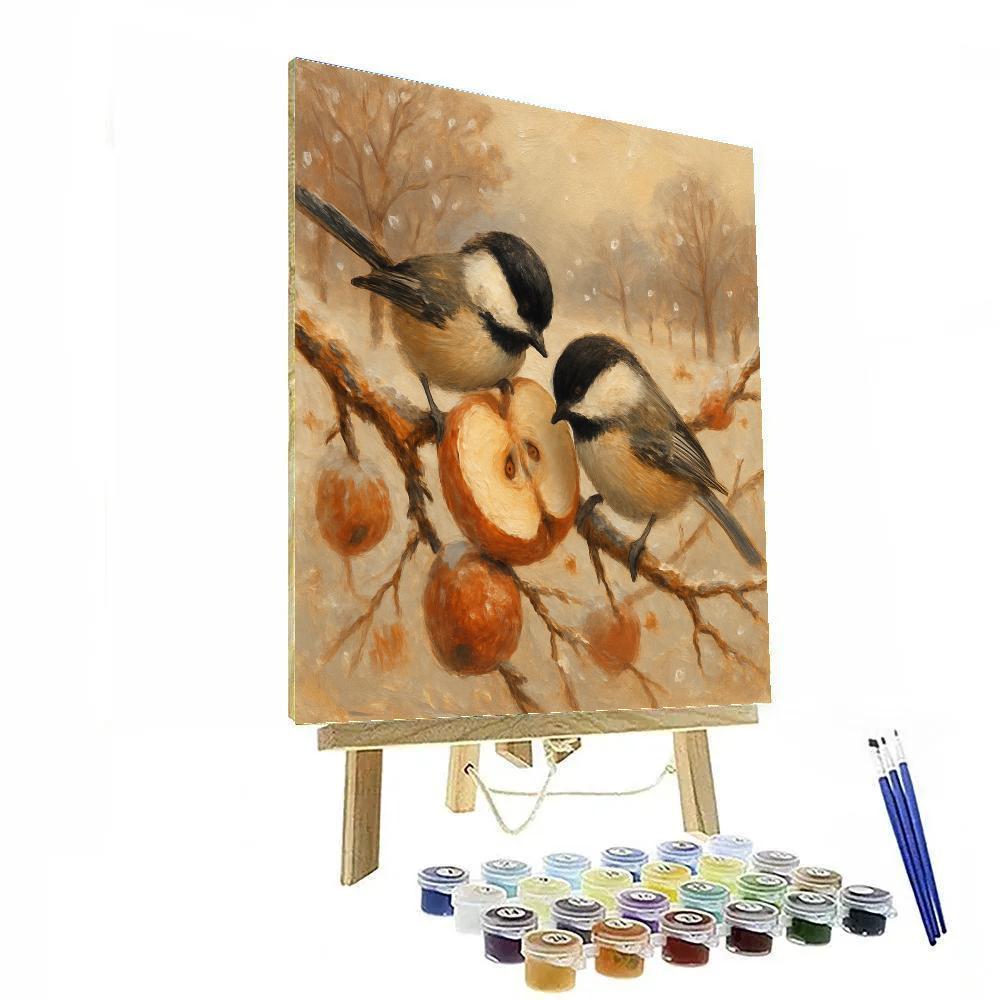 Snowy Orchard Chickadees And Cinnamon Apples Paint by numbers art