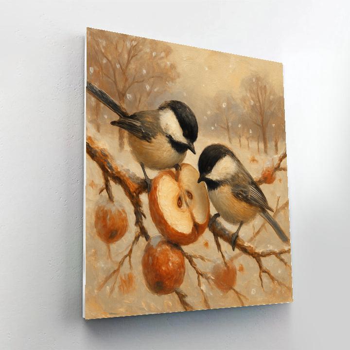 Snowy Orchard Chickadees And Cinnamon Apples Paint by numbers art