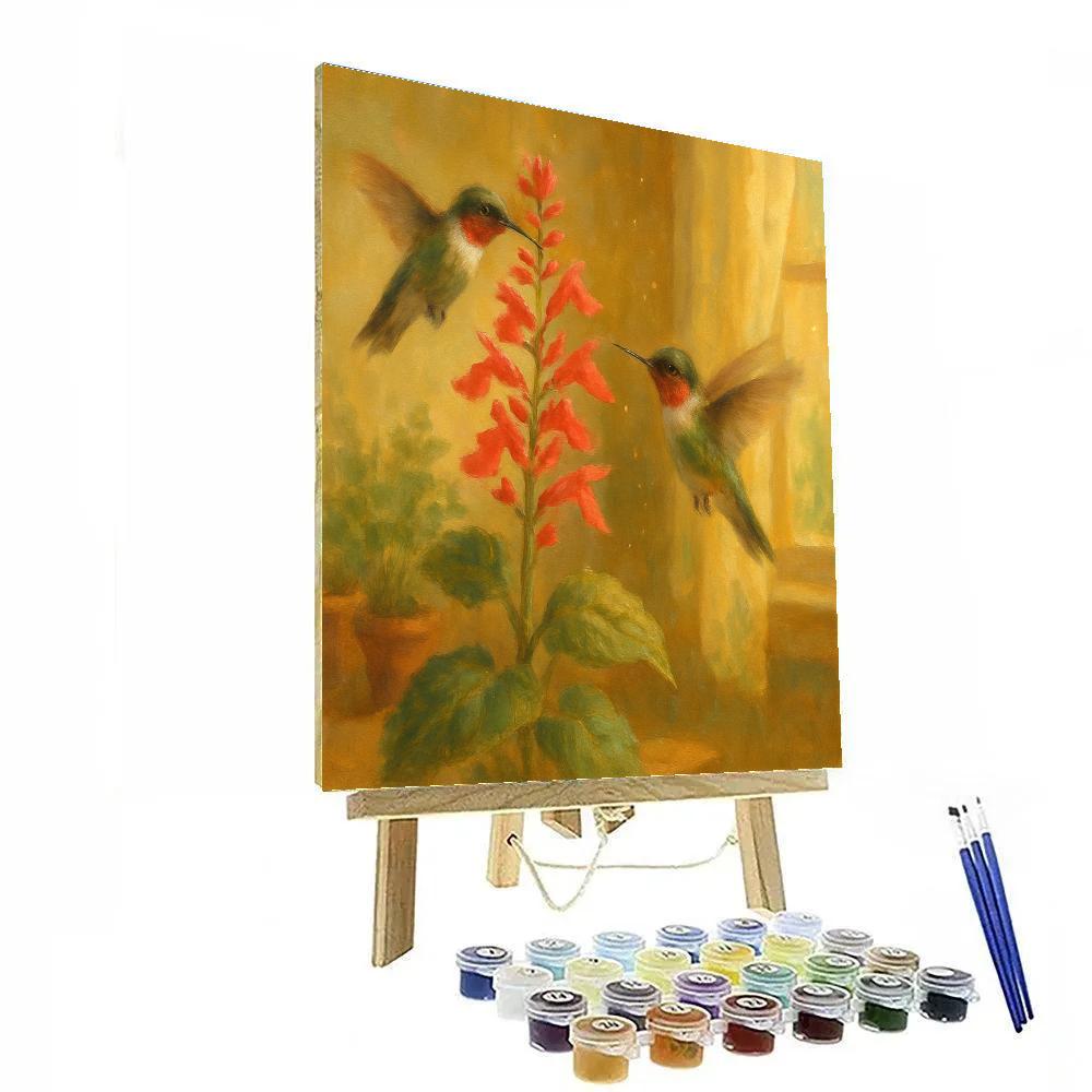 Hummingbirds In The Sunlit Window Garden Number painting