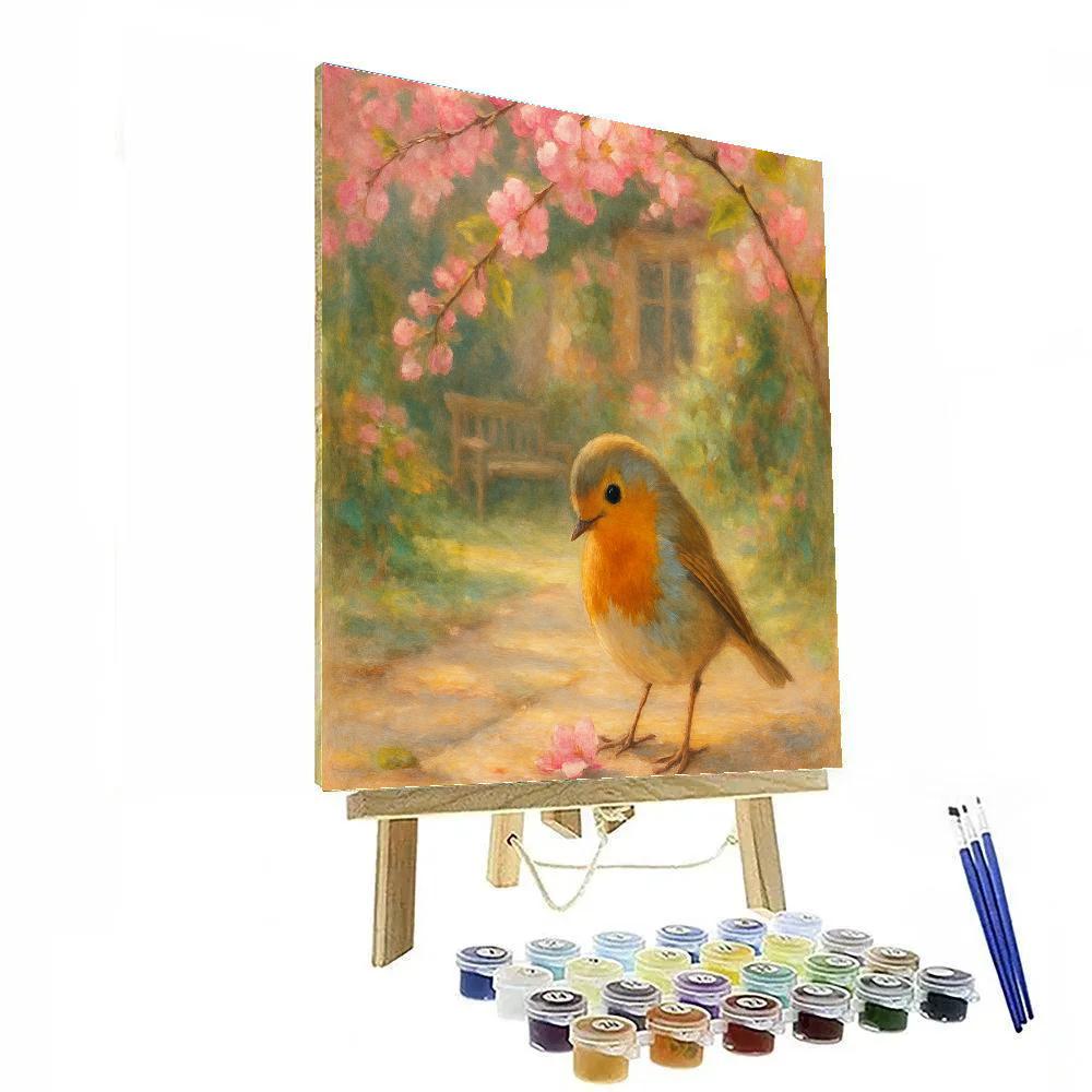 Robin Tea Garden Under Blossom Shade paint by numbers