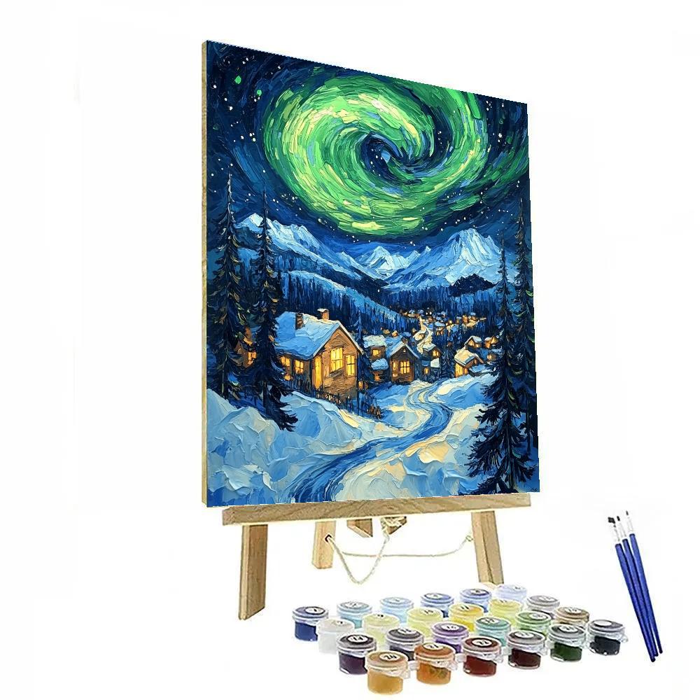Van Gogh Inspired Aurora Mountain Village Paint by numbers kits