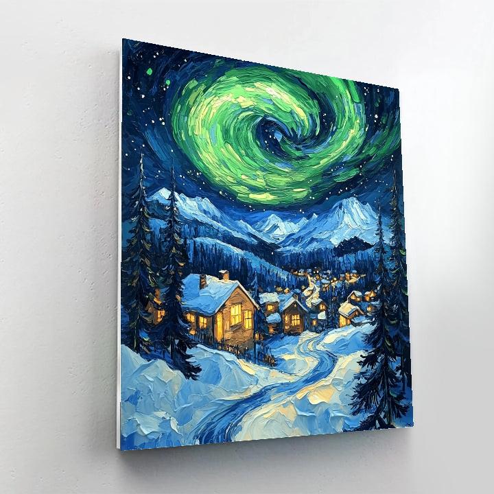 Van Gogh Inspired Aurora Mountain Village Paint by numbers kits