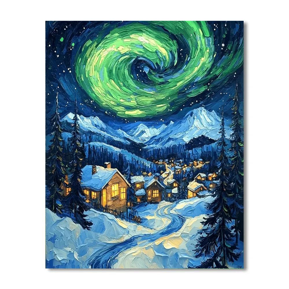 Van Gogh Inspired Aurora Mountain Village Paint by numbers kits