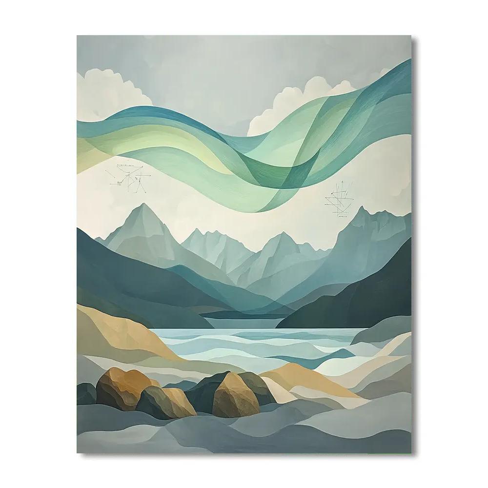 Leonardo Da Vinci Inspired Mountain Storm And Aurora Harmonics Painting by numbers kit