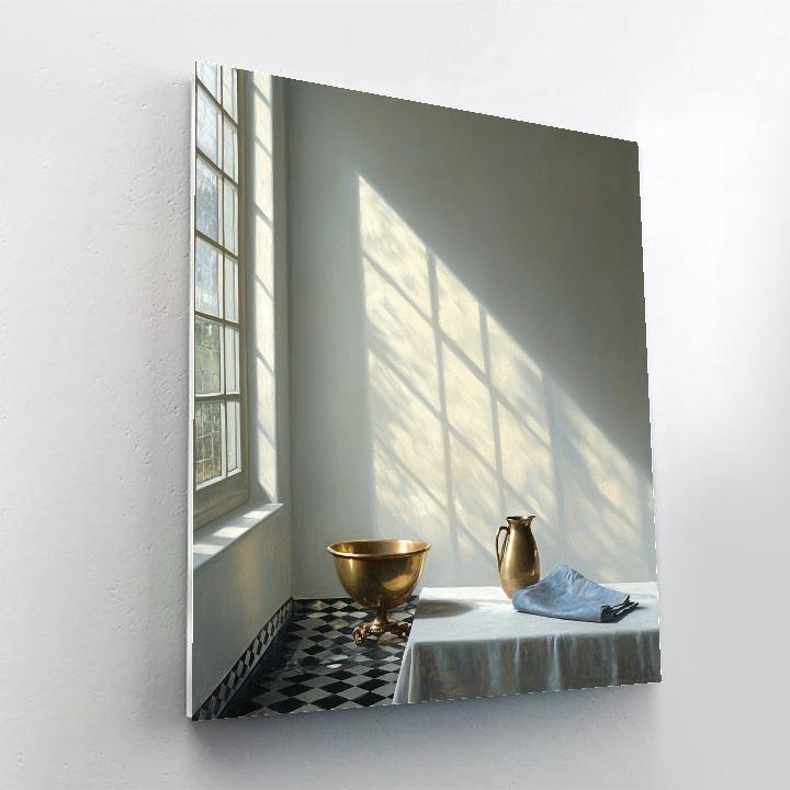 Johannes Vermeer Inspired Sunbeam Over Delft Tiles And Brass Bowl Paint by numbers art