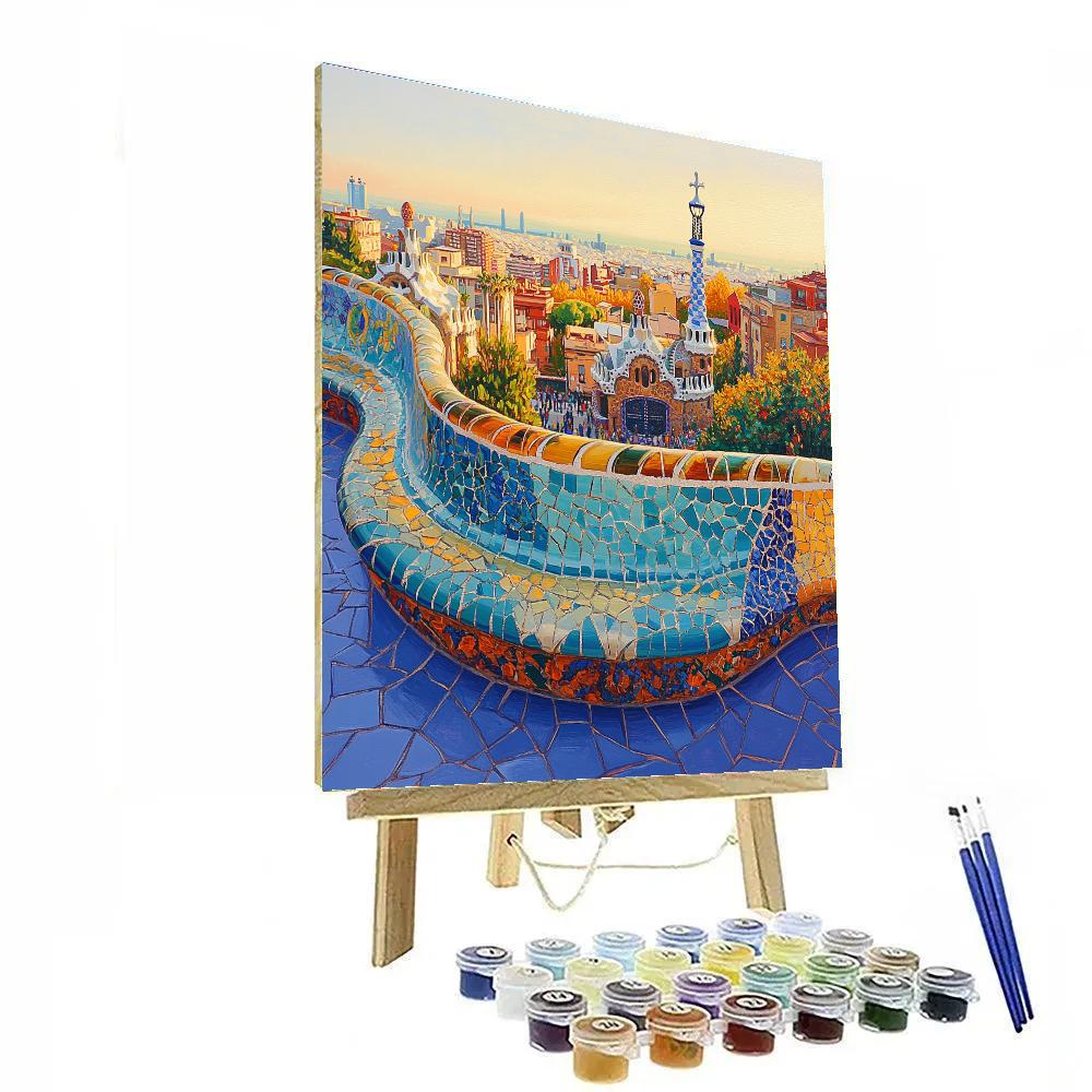 Park Guell Mosaic Terrace Morning Barcelona Spain paint by numbers