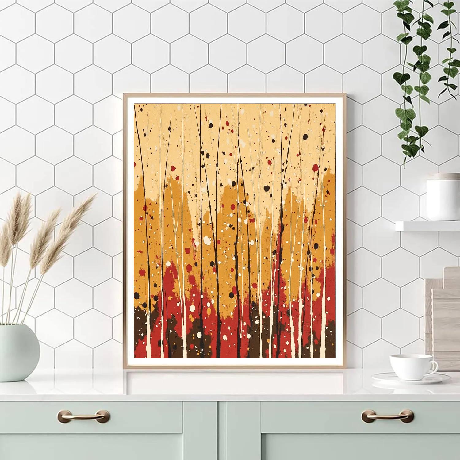 Jackson Pollock Inspired Ochre Monsoon Resonance paint by color