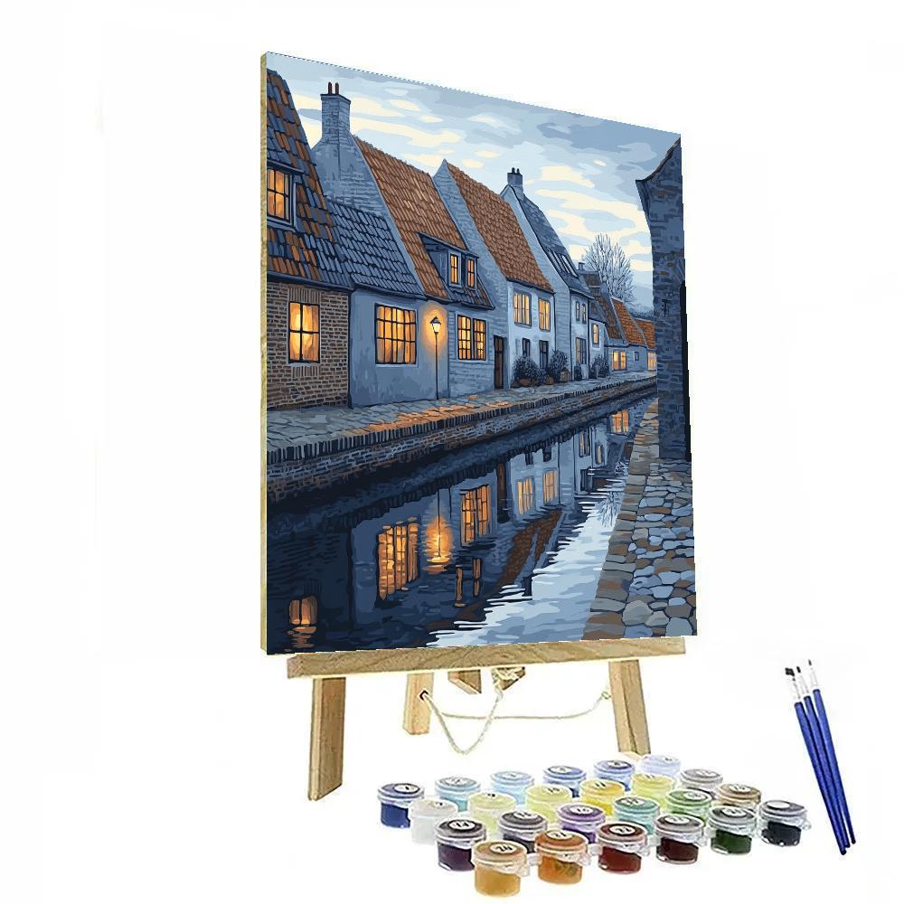 Johannes Vermeer Inspired Delft Canal Reflections At Blue Hour Numbered painting kits
