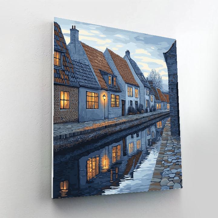 Johannes Vermeer Inspired Delft Canal Reflections At Blue Hour Numbered painting kits