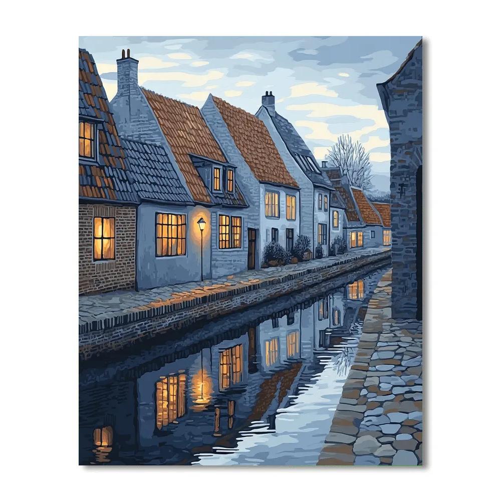 Johannes Vermeer Inspired Delft Canal Reflections At Blue Hour Numbered painting kits