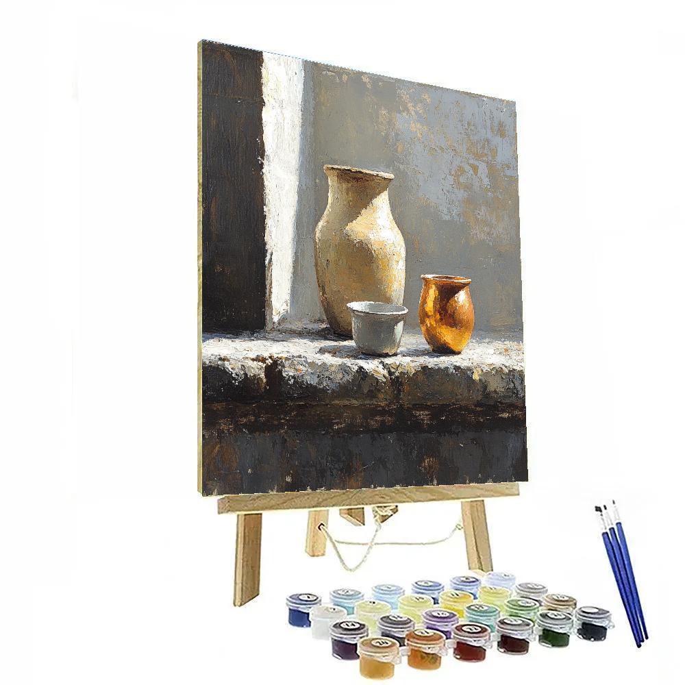 Diego Velázquez Inspired Silvery Bodegon Of Earthenware And Copper Glow paint by numbers