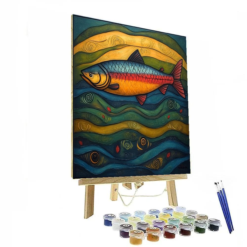 Norval Morrisseau Inspired Salmon Of The River Memory Spirals Painting by numbers kit