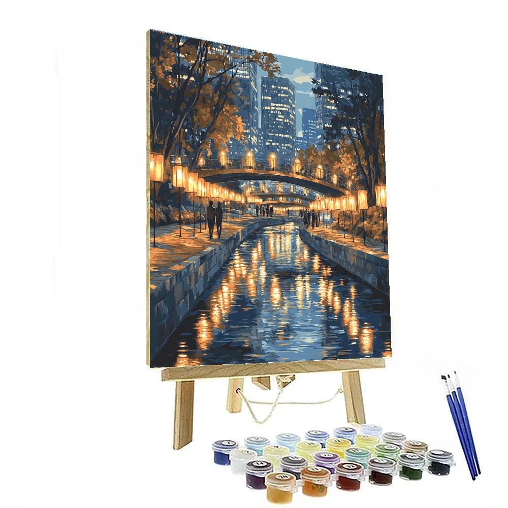 Seoul Cheonggyecheon Stream Lantern Evening Seoul South Korea painting number kit
