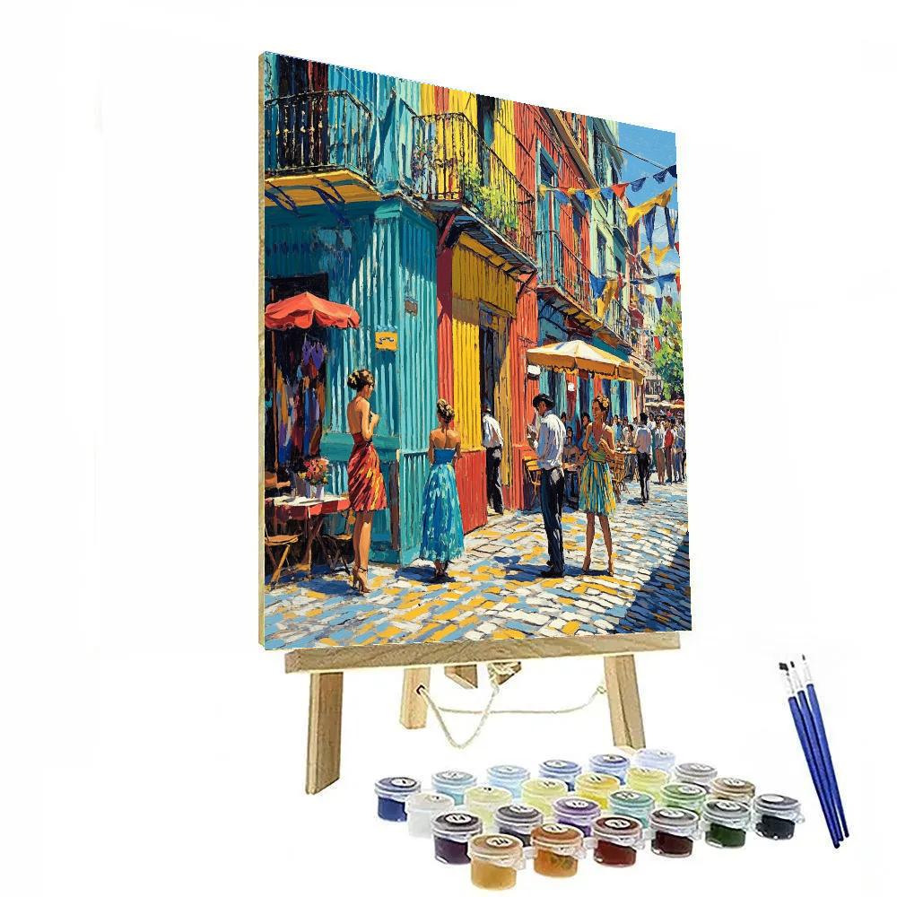 La Boca Colorful Street Scene Late Afternoon Buenos Aires Argentina Paint by numbers kits