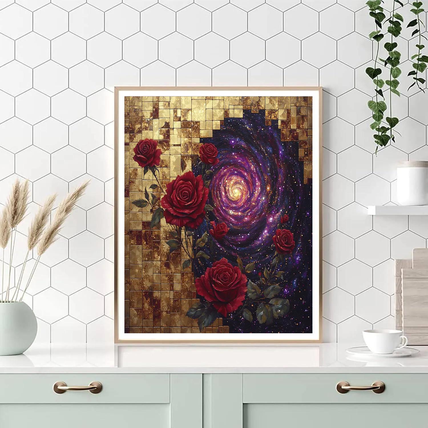 Gustav Klimt Inspired Golden Rose Nebula Numbered painting kits