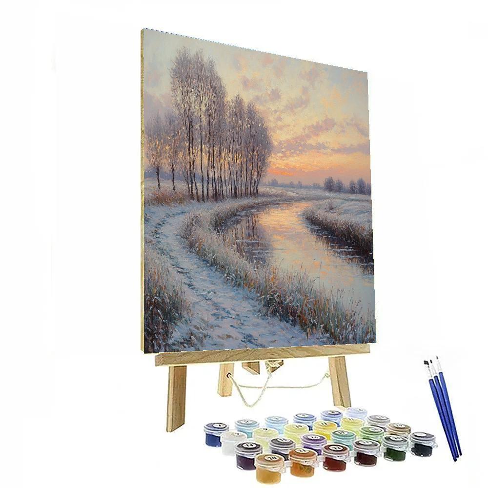 Claude Monet Inspired Frosted Poplar Riverbank In Pale Sunrise Numbered painting kits