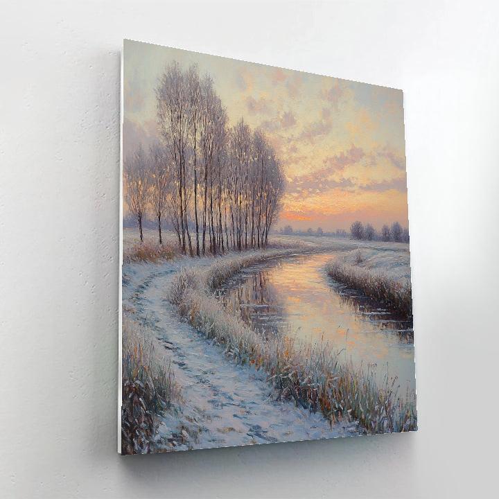 Claude Monet Inspired Frosted Poplar Riverbank In Pale Sunrise Numbered painting kits