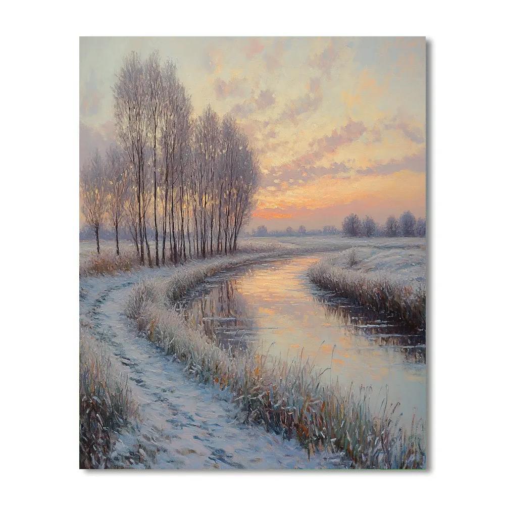 Claude Monet Inspired Frosted Poplar Riverbank In Pale Sunrise Numbered painting kits
