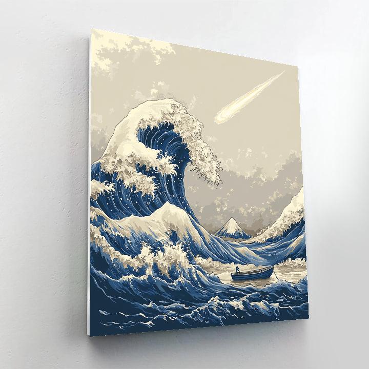 Hokusai Inspired Ocean Storm With Comet Paint by numbers kits