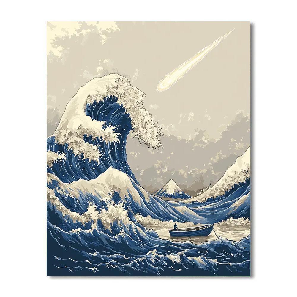 Hokusai Inspired Ocean Storm With Comet Paint by numbers kits