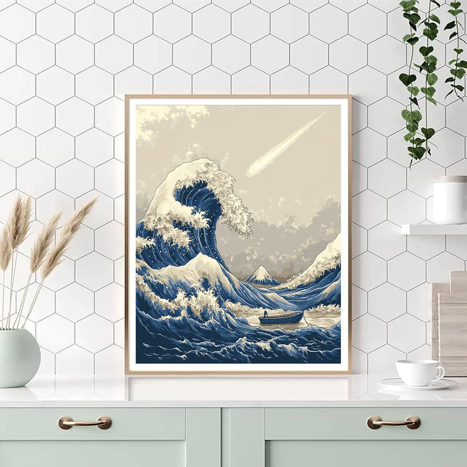 Hokusai Inspired Ocean Storm With Comet Paint by numbers kits
