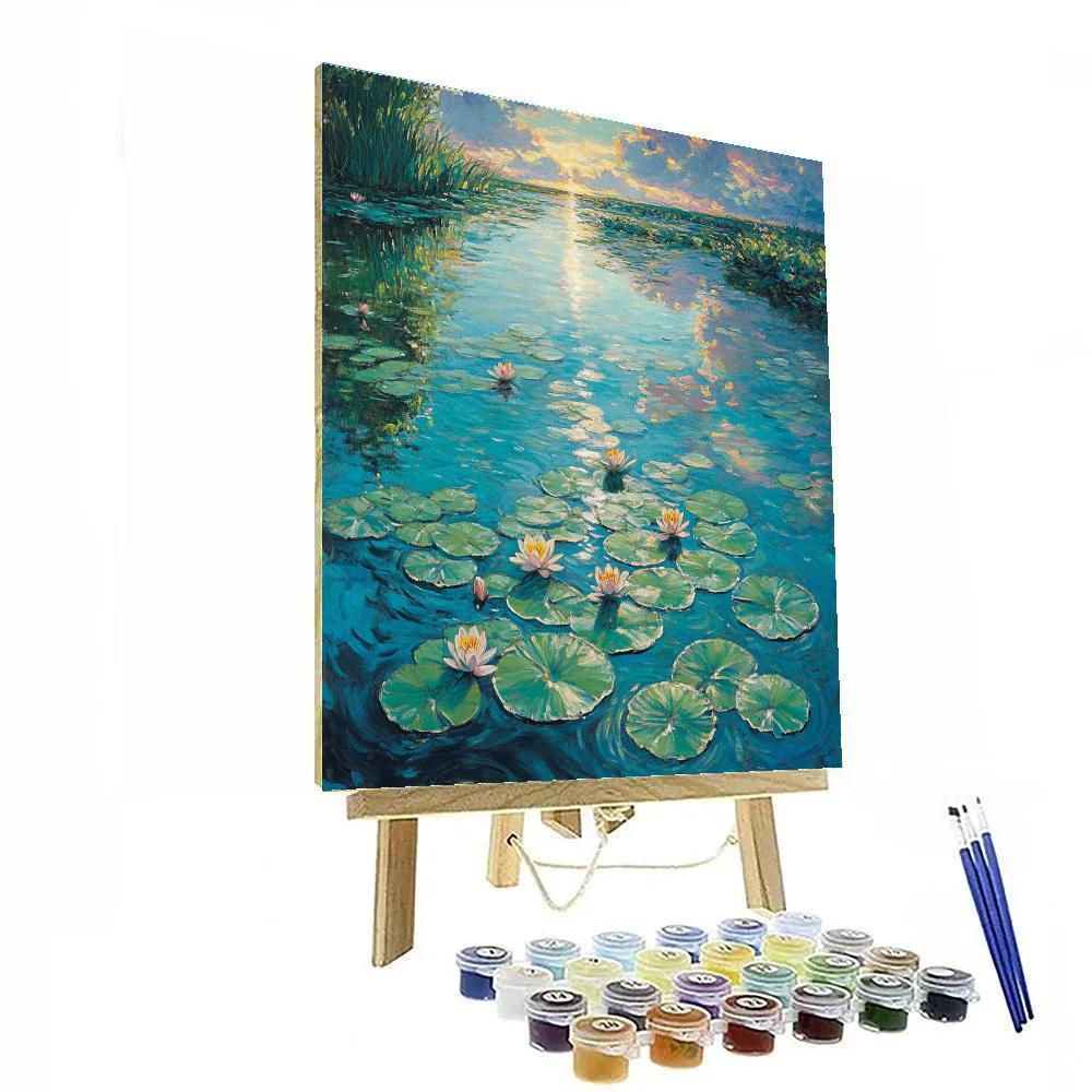 Claude Monet Inspired Waterlily Pond Under Passing Summer Clouds Numbered painting kits