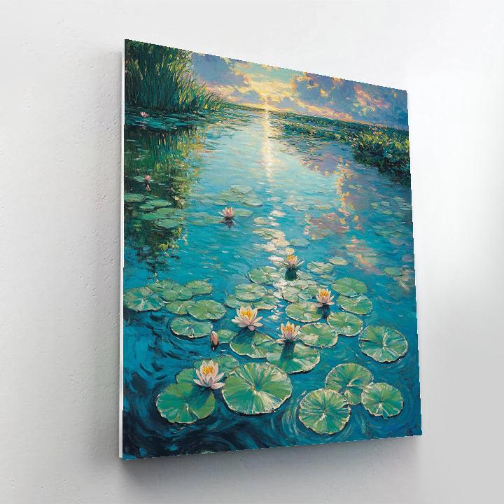 Claude Monet Inspired Waterlily Pond Under Passing Summer Clouds Numbered painting kits