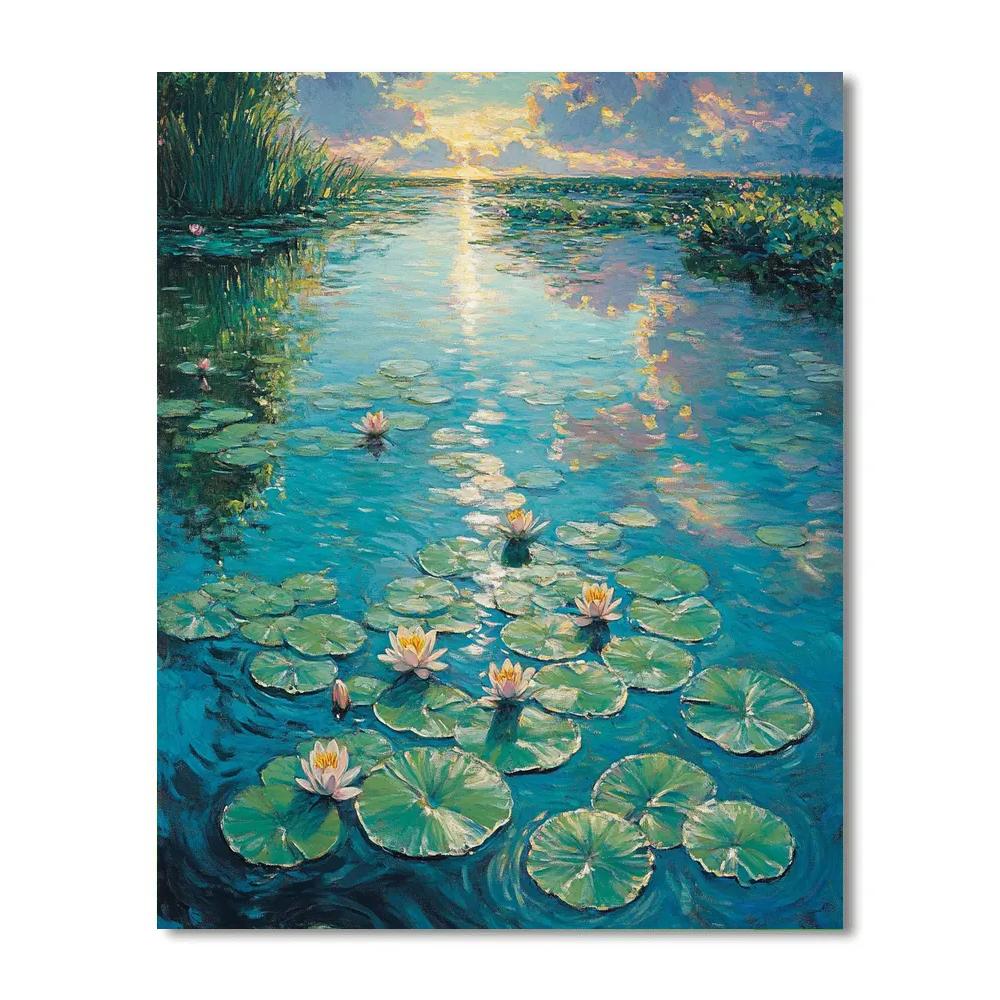 Claude Monet Inspired Waterlily Pond Under Passing Summer Clouds Numbered painting kits