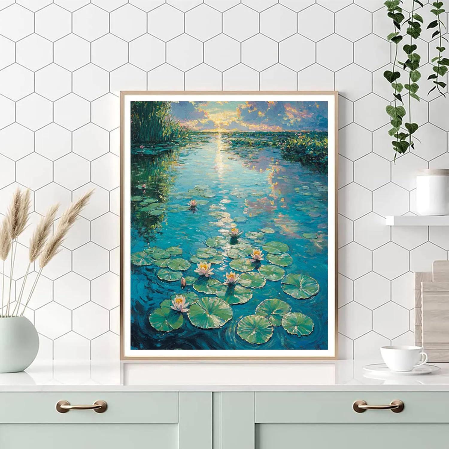 Claude Monet Inspired Waterlily Pond Under Passing Summer Clouds Numbered painting kits