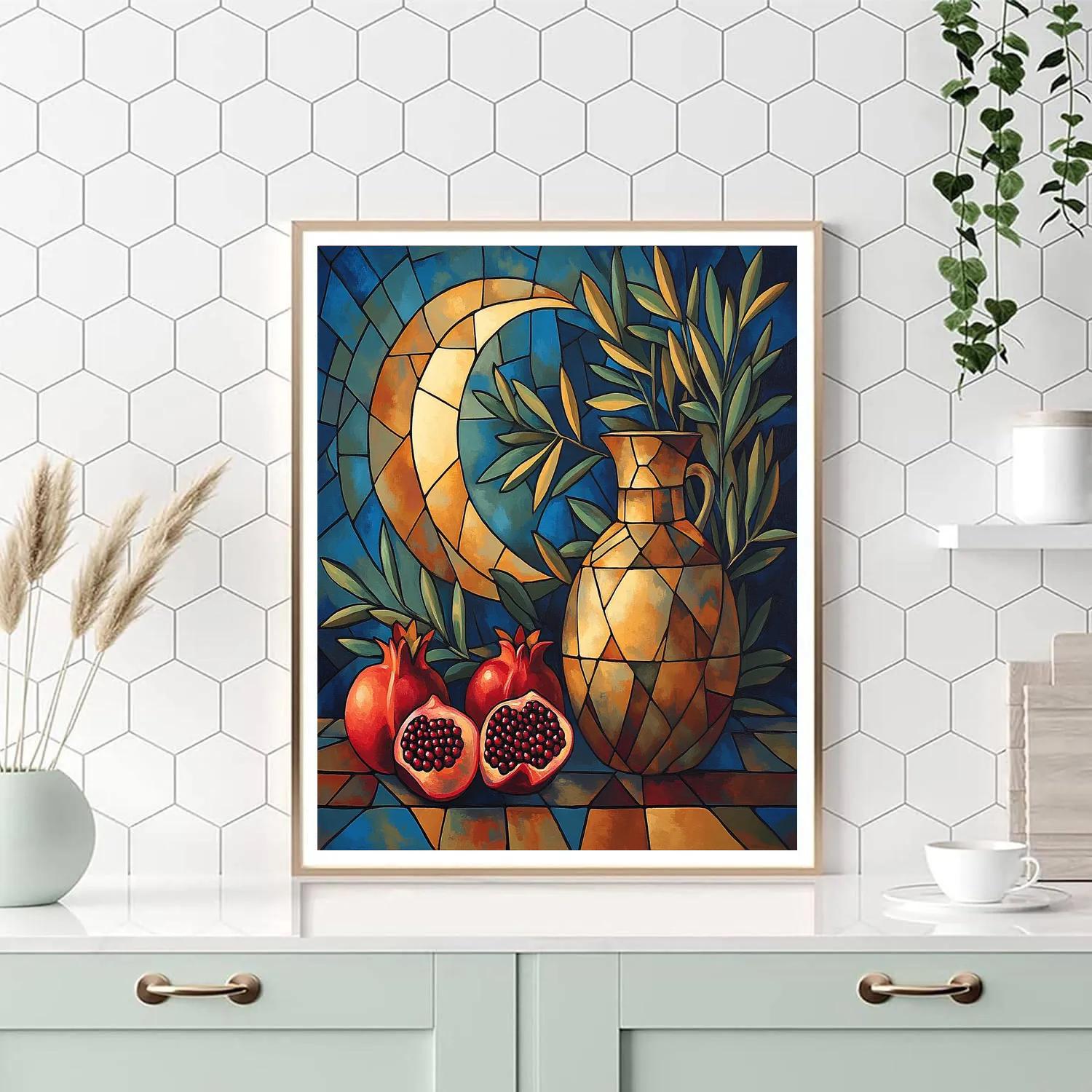 Pablo Picasso Inspired Lunar Pomegranate Still Life painting number kit
