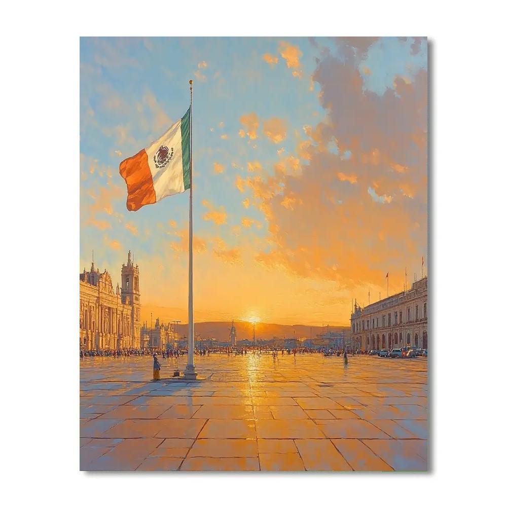 Zocalo Plaza Sunrise Mexico City Mexico paint by number