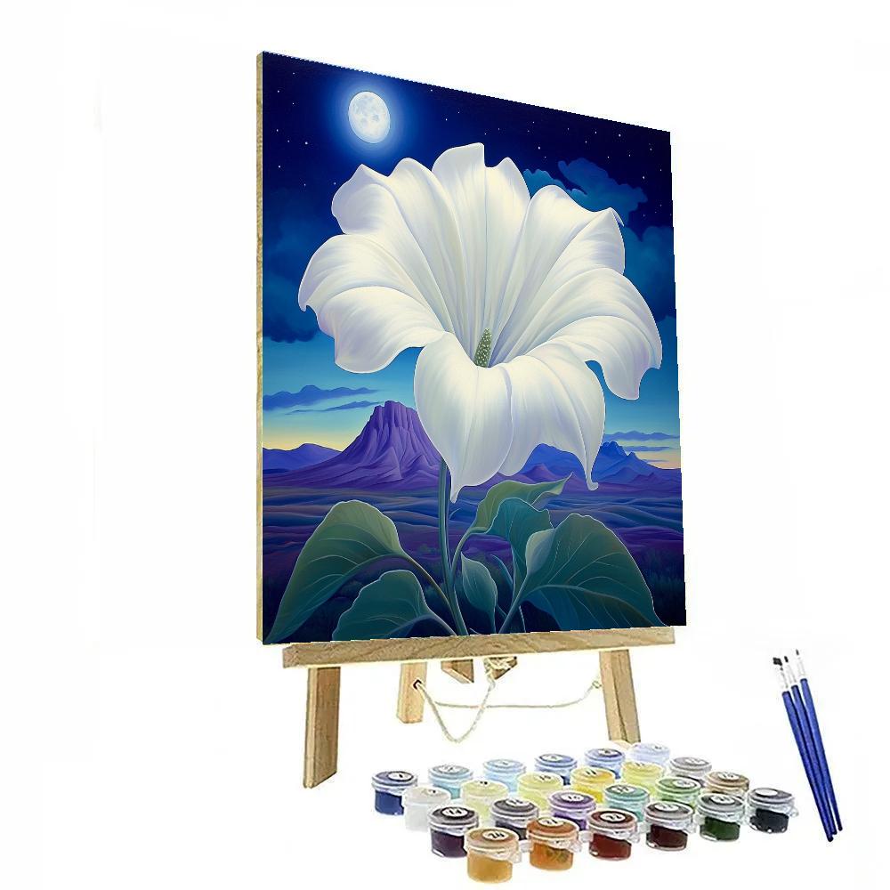 Georgia O’Keeffe Inspired Moonlit Datura Bloom Over Indigo Mesa paint by numbers