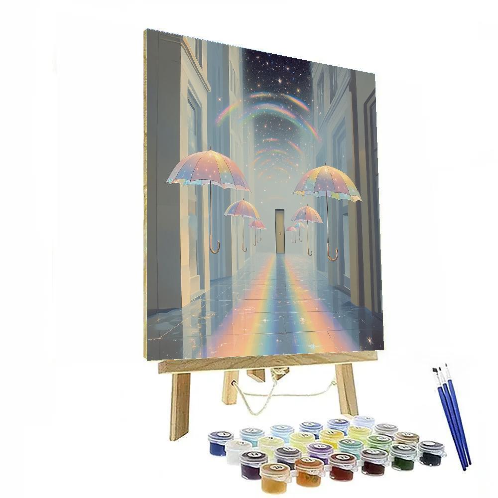 René Magritte Inspired Floating Umbrella Rainbows Paint by numbers kits