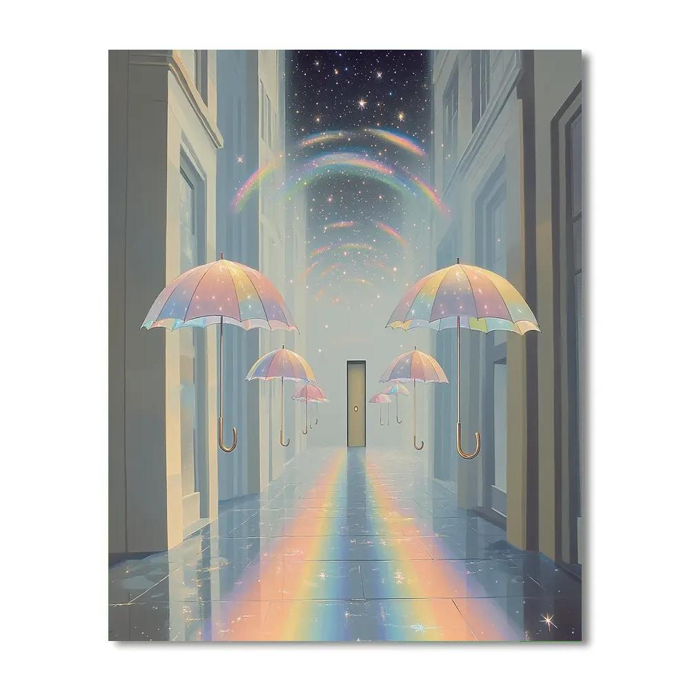 René Magritte Inspired Floating Umbrella Rainbows Paint by numbers kits