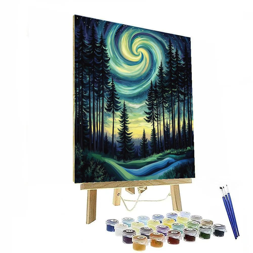 Edvard Munch Inspired Aurora Storm Through The Enchanted Pines paint by color