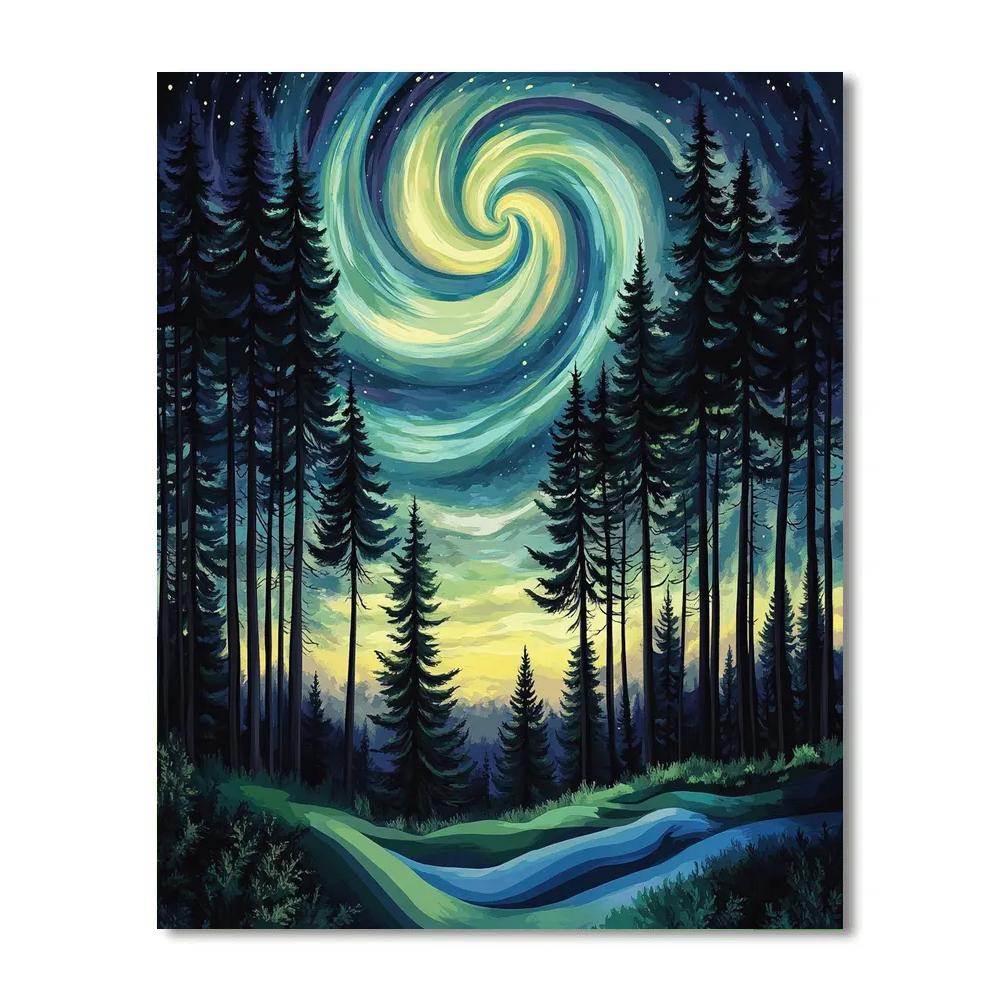 Edvard Munch Inspired Aurora Storm Through The Enchanted Pines paint by color
