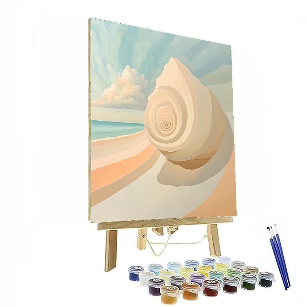 Georgia O’Keeffe Inspired Sun Bleached Spiral Shell And Sky Wash DIY paint by numbers