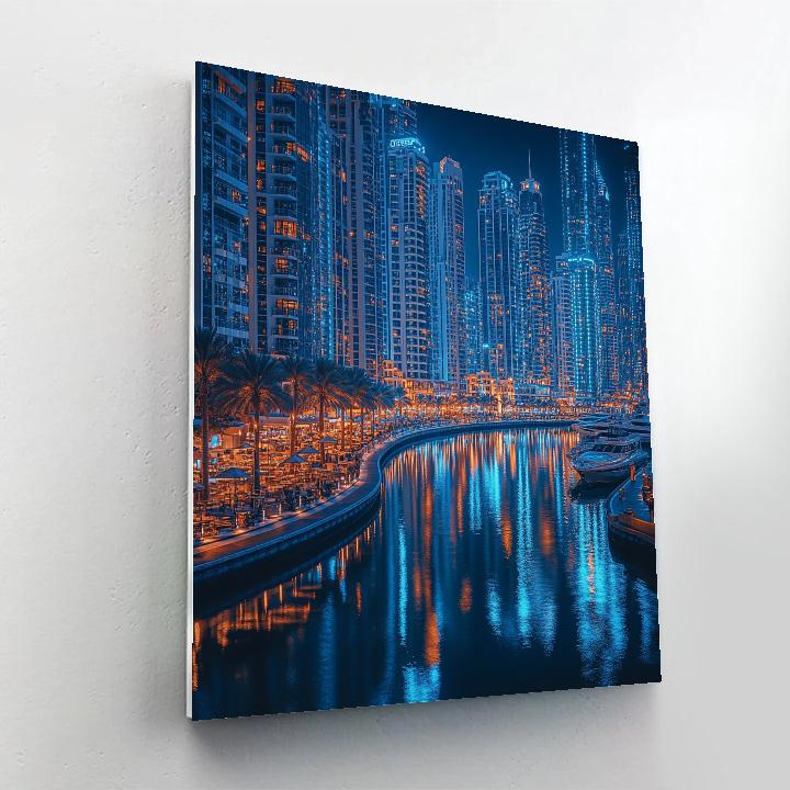 Dubai Marina Skyline From Waterside Walk Night Dubai United Arab Emirates paint by numbers
