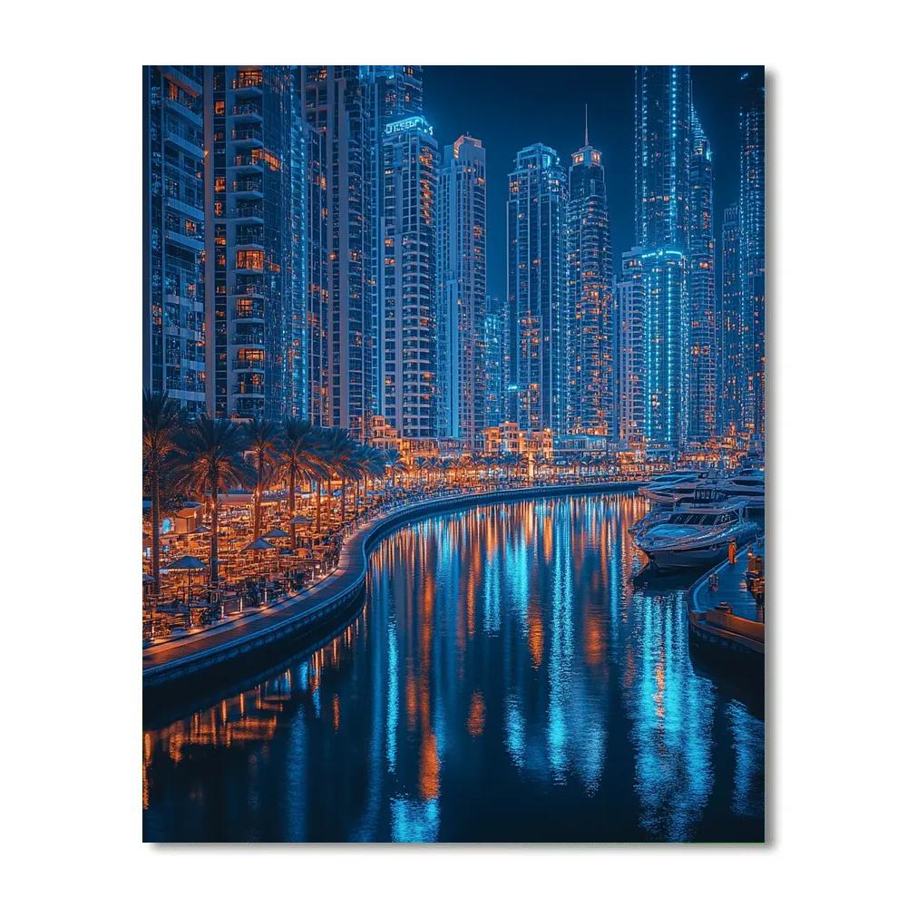 Dubai Marina Skyline From Waterside Walk Night Dubai United Arab Emirates paint by numbers