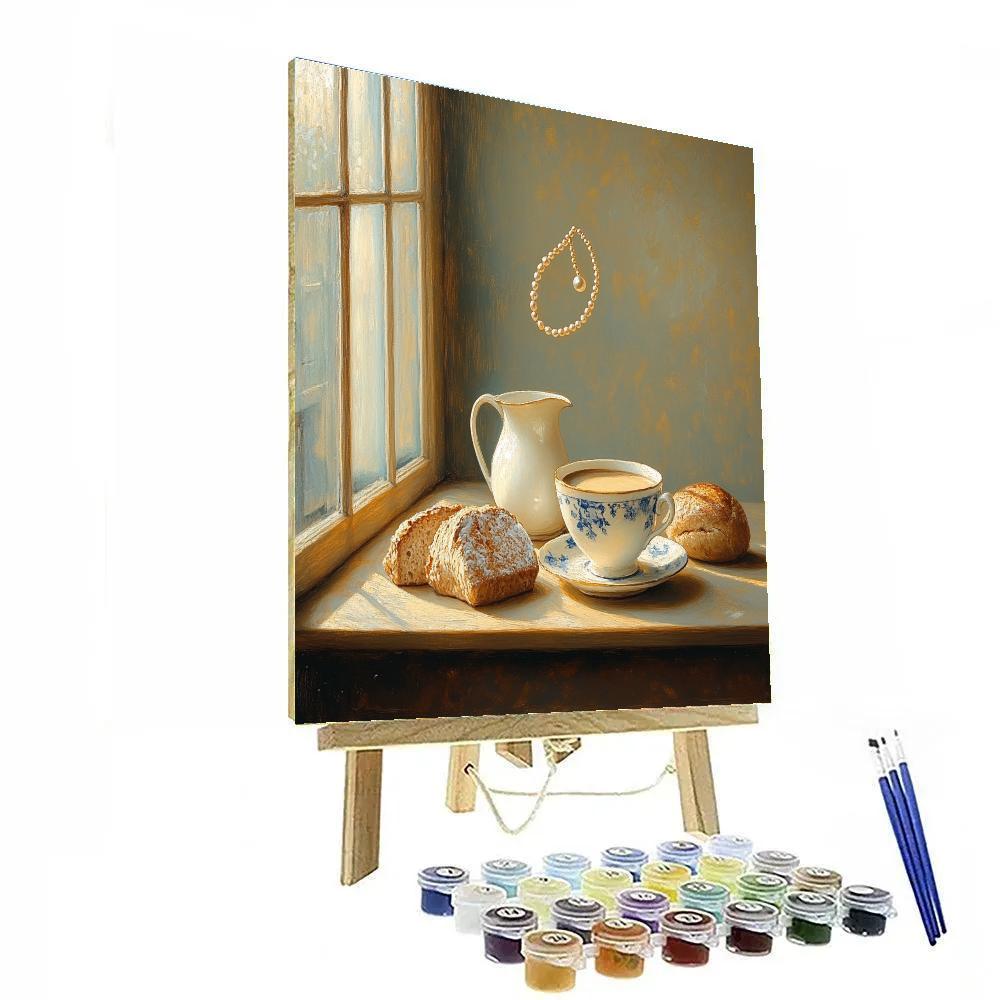 Johannes Vermeer Inspired Morning Coffee With Orbiting Pearls painting number kit