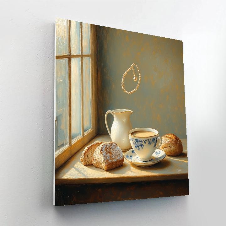 Johannes Vermeer Inspired Morning Coffee With Orbiting Pearls painting number kit