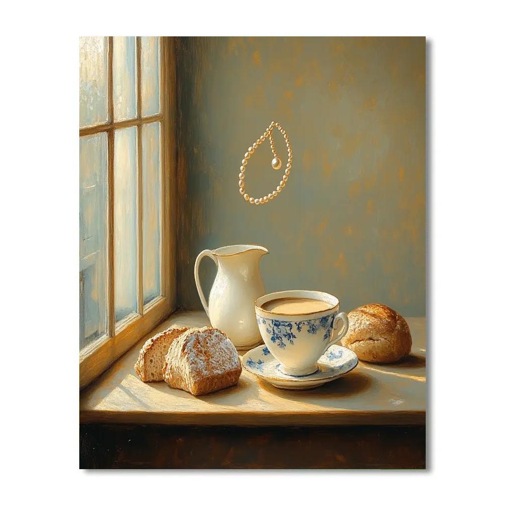Johannes Vermeer Inspired Morning Coffee With Orbiting Pearls painting number kit