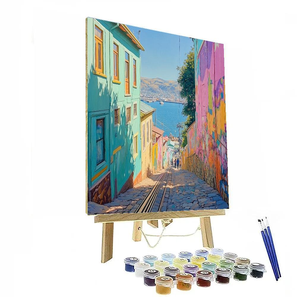 Valparaiso Hilltop Funicular View Valparaiso Chile painting number kit