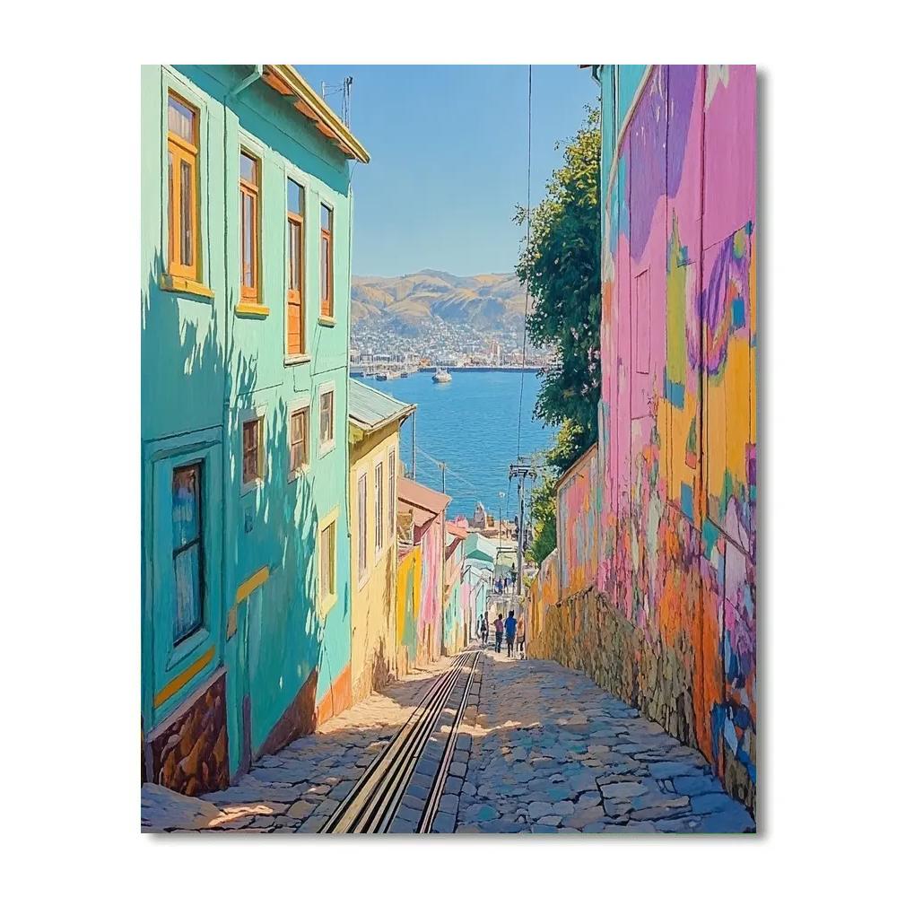 Valparaiso Hilltop Funicular View Valparaiso Chile painting number kit