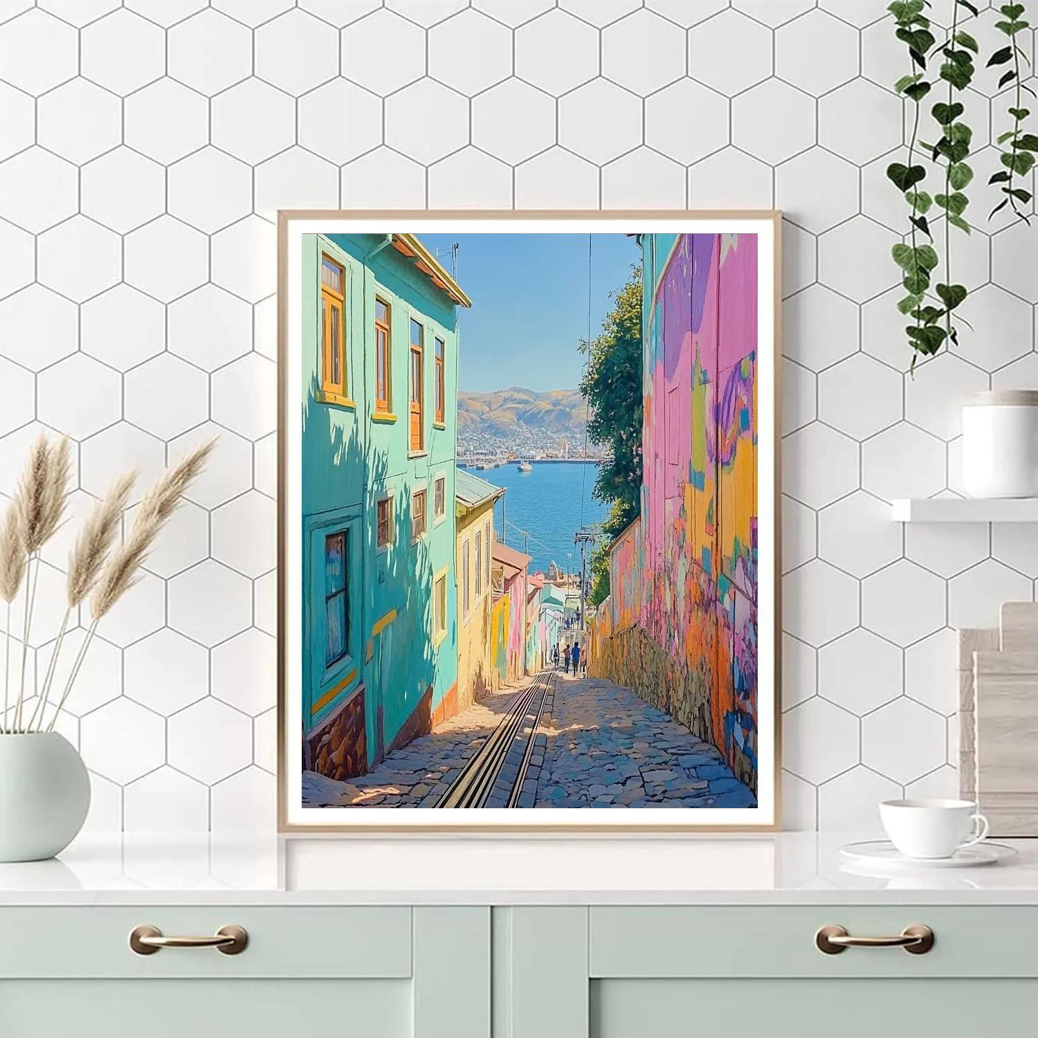 Valparaiso Hilltop Funicular View Valparaiso Chile painting number kit