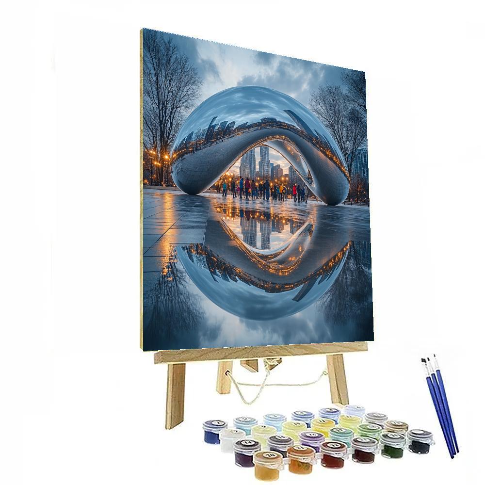 Millennium Park Cloud Gate After Rain Chicago United States painting number kit