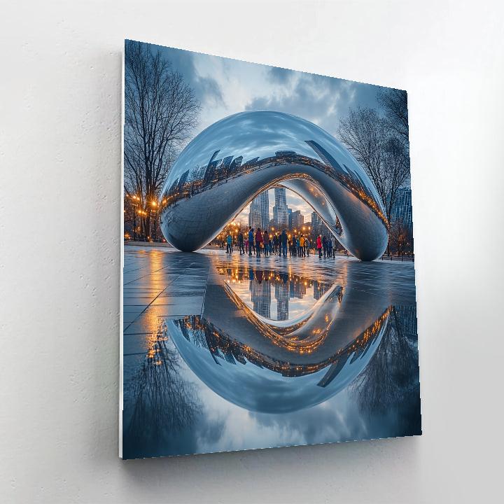 Millennium Park Cloud Gate After Rain Chicago United States painting number kit