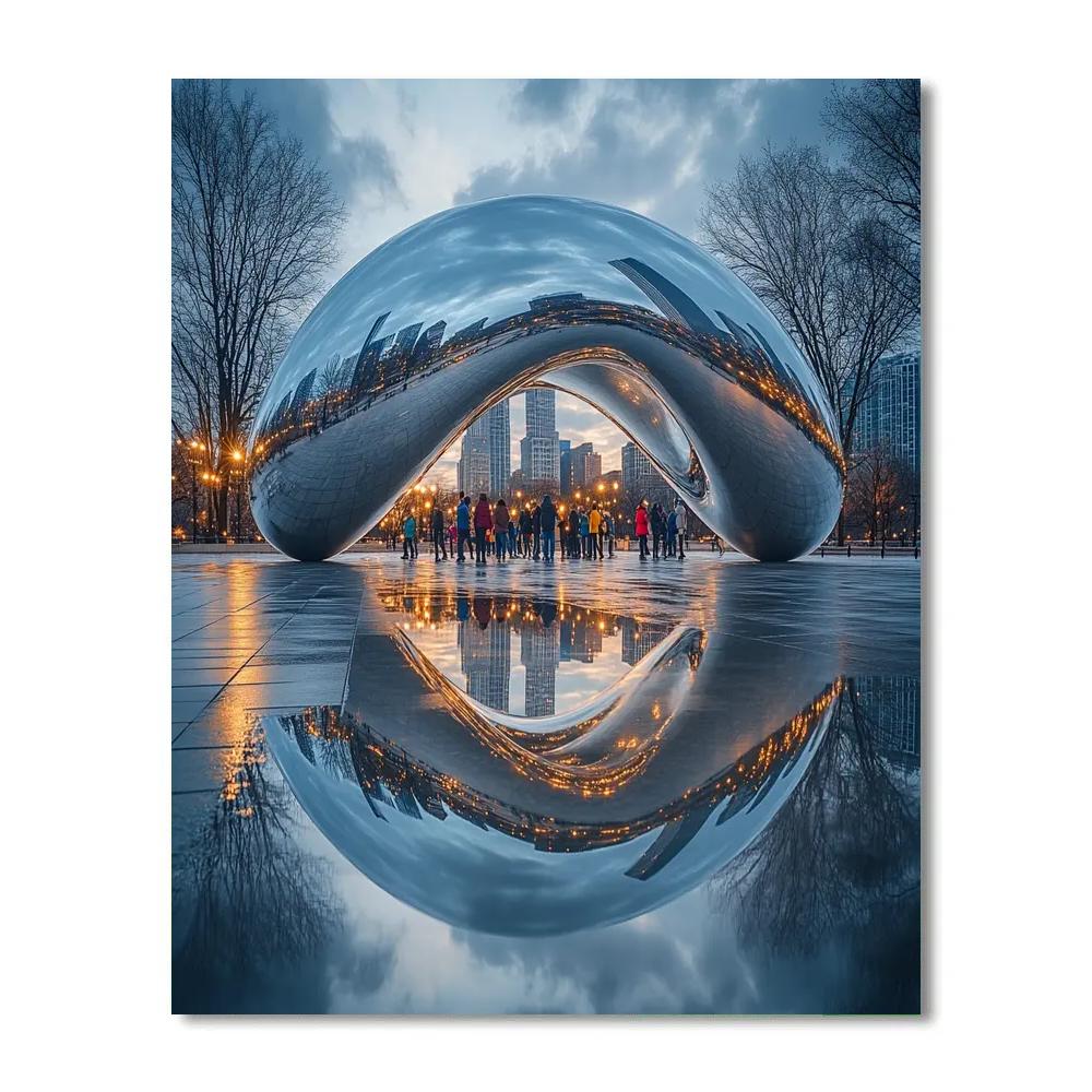 Millennium Park Cloud Gate After Rain Chicago United States painting number kit