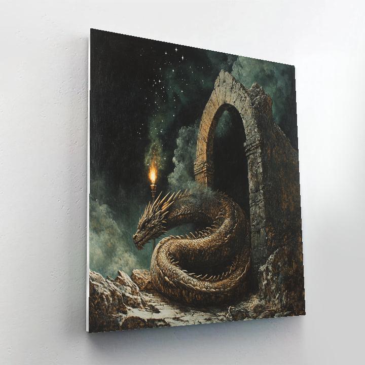 Caravaggio Inspired Mythic Dragon In Torchlight paint by number