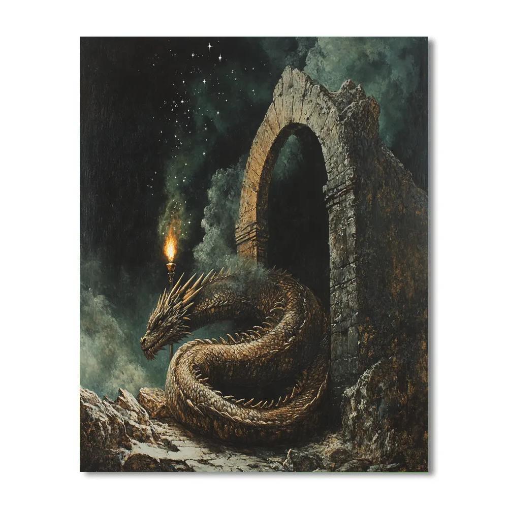 Caravaggio Inspired Mythic Dragon In Torchlight paint by number